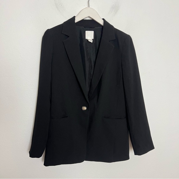 H&M Jackets & Blazers - H&M Women’s Oversized Blazer Jacket Black Crepe Boyfriend Fit Size Small